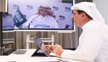 وزير الاقتصاد الإماراتي خلال مشاركته في الاجتماع الاستثنائي