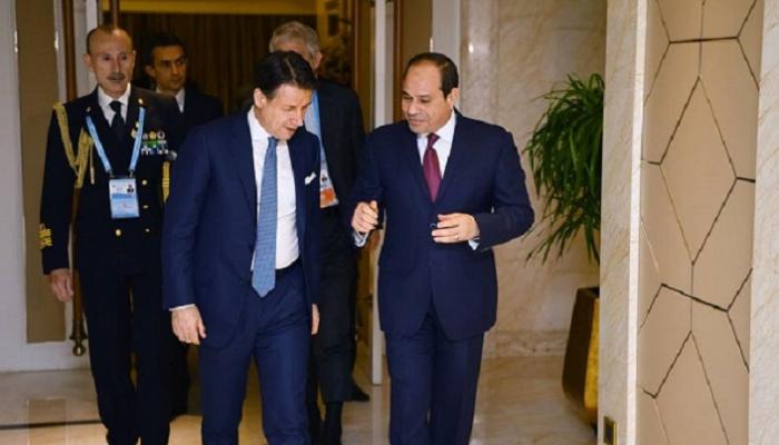 الرئيس المصري ورئيس الوزراء الإيطالي خلال لقاء سابق