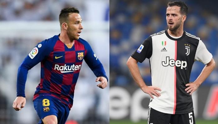 ميراليم بيانيتش لاعب يوفنتوس وآرثر ميلو لاعب برشلونة