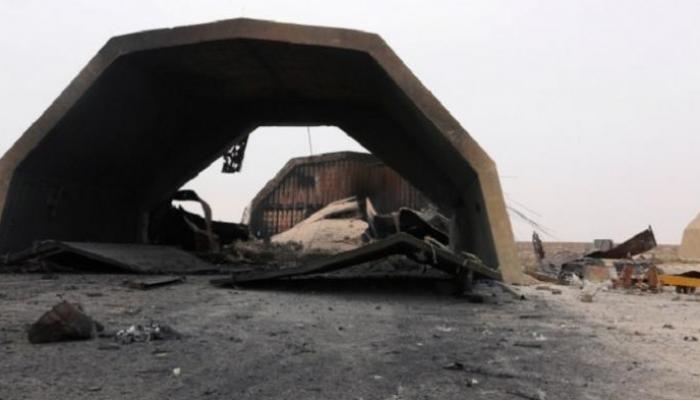 صورة متداولة لآثار القصف على قاعدة الوطية الجوية