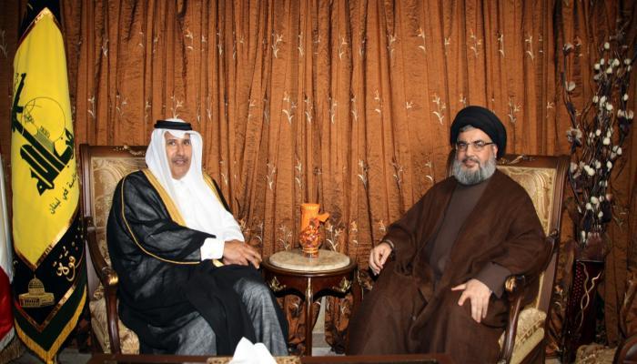 حسن نصرالله مع حمد بن جاسم رئيس وزراء ووزير خارجية قطر السابق (أرشيف)