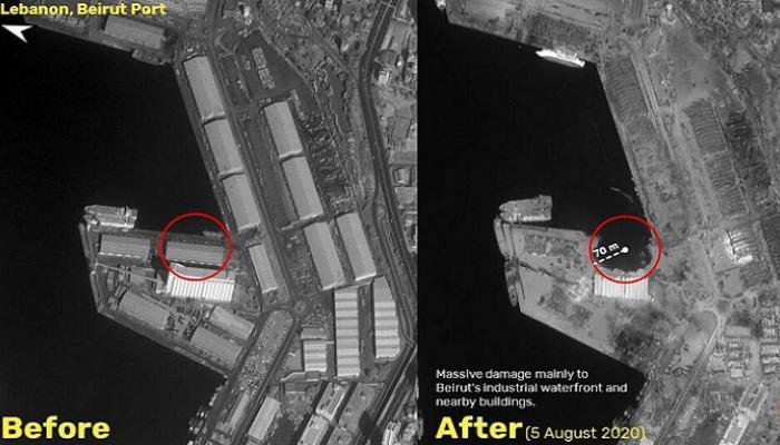 صورة تظهر حجم الدمار قبل وبعد كارثة بيروت