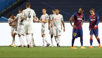 احتفال بأحد أهداف مباراة بايرن ميونيخ ضد برشلونة