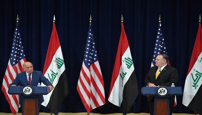 وزير الخارجية الأمريكي ونظيره العراقي خلال المؤتمر الصحفي - أ.ف.ب