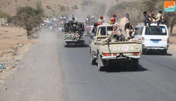 عناصر من مليشيات الحشد الإخوانية جنوب تعز اليمنية
