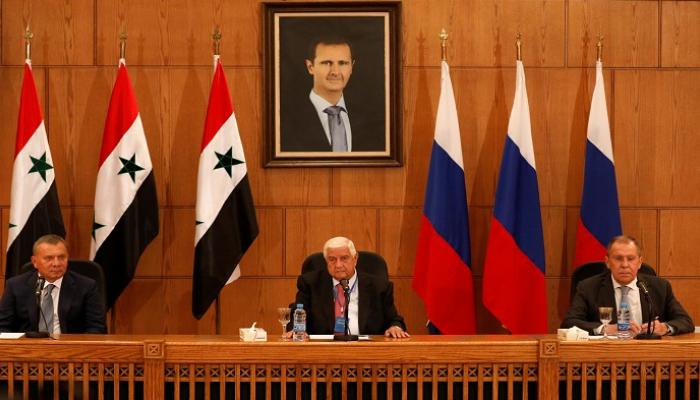 مؤتمر صحفي للوفد الروسي أثناء زيارته لدمشق - رويترز