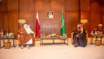 جانب من اللقاء بين الأمير محمد بن سلمان والشيخ تميم بن حمد 