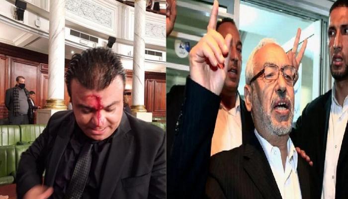 نائب تونسي معتدى عليه وراشد الغنوشي زعيم حركة النهضة- أرشيفية