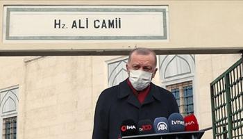 الرئيس التركي رجب طيب أردوغان أثناء تصريحاته اليوم الجمعة