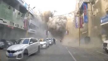آثار انفجار ماسورة غاز في مدينة صينية