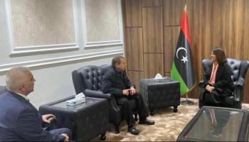 جانب من اجتماع نجلاء المنقوش والوفد الروسي (الخارجية الليبية)