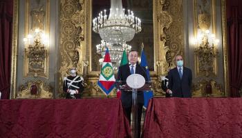 ماريو دراجي والرئيس الإيطالي في مؤتمر صحفي– أ ف ب