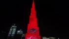 بالصور.. برج خليفة يتزين بالأحمر احتفالاً بـ"مسبار الأمل"