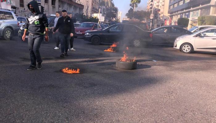 جانب من قطع الطرقات في منطقة صيدا