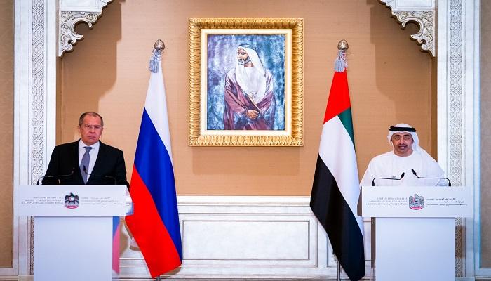 مؤتمر صحفي بين الشيخ عبدالله بن زايد وسيرجي لافروف