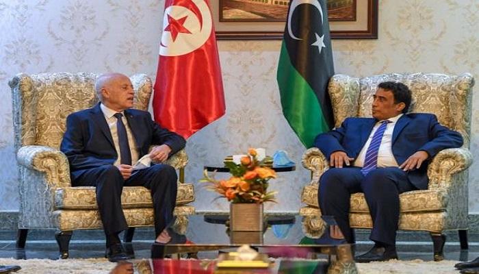الرئيس التونسي قيس سعيد- ورئيس الرئاسي الليبي محمد المنفي 