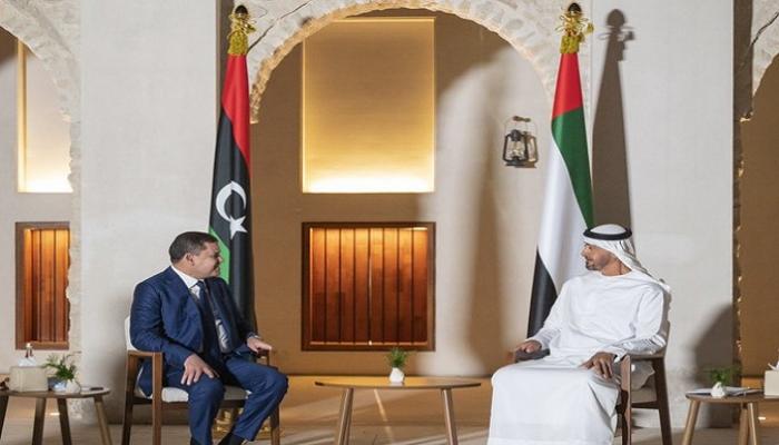 جانب من لقاء ولي عهد أبوظبي ورئيس الحكومة الليبية