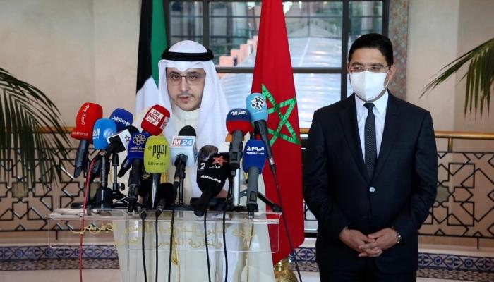 وزيرا الخارجية الكويتي والمغربي خلال المؤتمر الصحفي