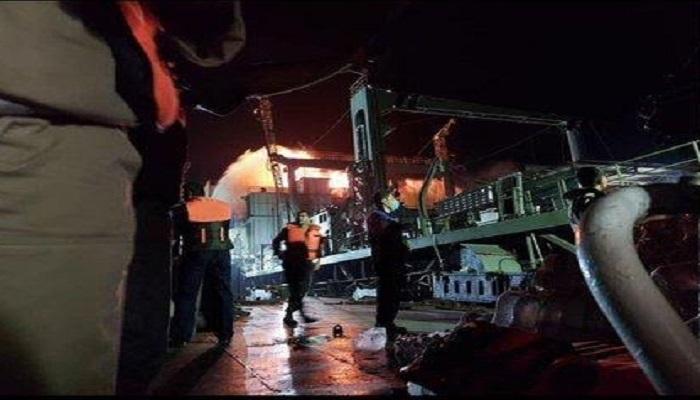 صورة متداولة للحريق الذي اندلع على متن سفينة إيرانية