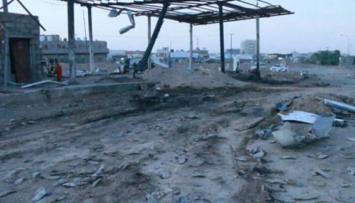 محطة الوقود التي قصفتها مليشيا الحوثي بمأرب