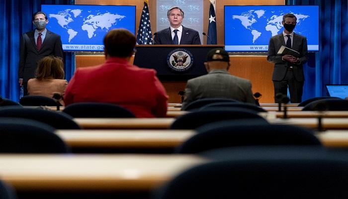 وزير الخارجية الأمريكي أنتوني بلينكن خلال إيجاز صحفي