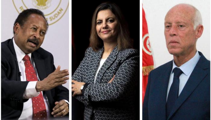 قيس سعيد ونجلاء المنقوش وعبدالله حمدوك