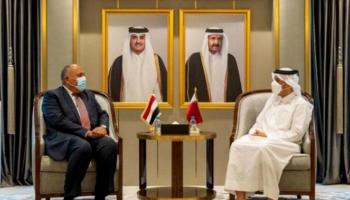 لقاء وزير خارجية مصر سامح شكري ونظيره القطري الشيخ محمد بن عبد الرحمن 