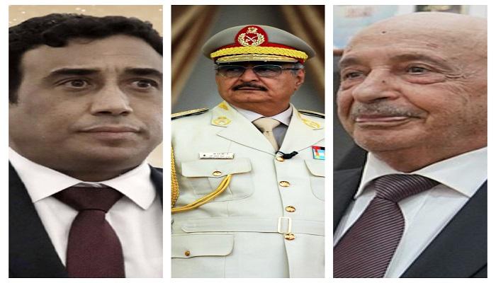 المشير حفتر وعقيلة صالح ومحمد المنفي