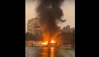 فيديو.. السيطرة على حريق ضخم بمركب في مصر