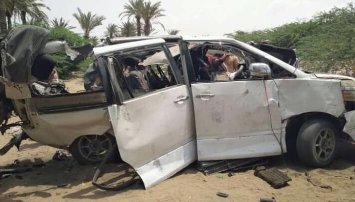 سيارة تعرضت لانفجار لغم حوثي- أرشيفية