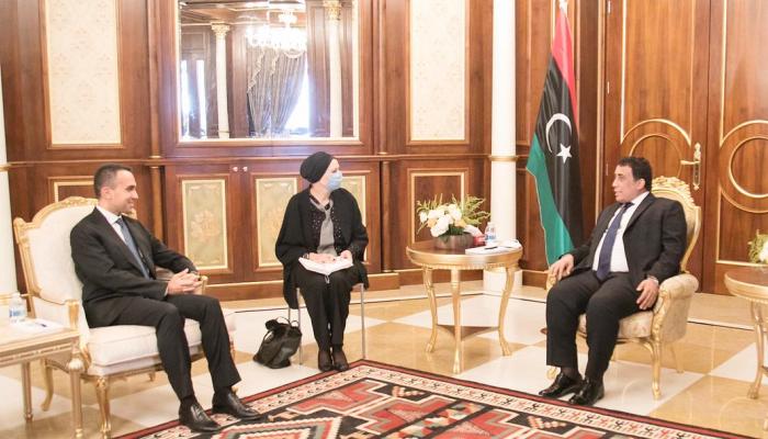 جانب من لقاء المنفي وزير خارجية إيطاليا. (الرئاسي الليبي)