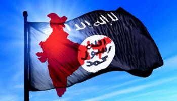 أحد التصميمات الداعشية لخريطة الهند على علم التنظيم