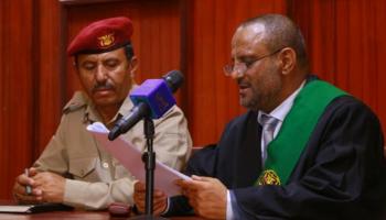 جانب من قراءة حكم الإعدام ضد الحوثي وقياداته بالمحكمة العسكرية بمأرب