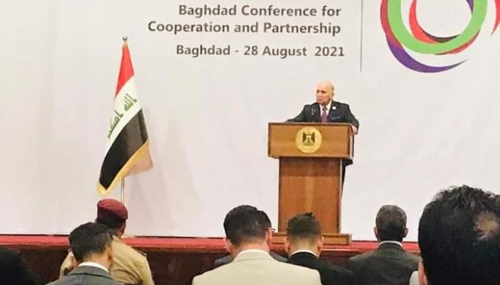 وزير الخارجية العراقي خلال المؤتمر الصحفي