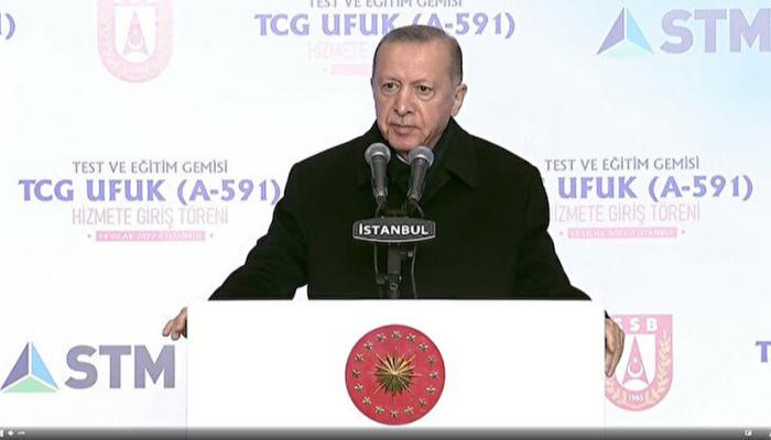 أردوغان خلال كلمته في مراسم إنزال السفينة