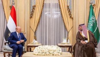جانب من لقاء الأمير خالد بن سلمان ورشاد العليمي