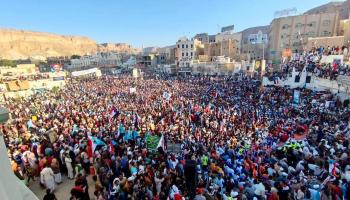 جانب من التظاهرة الرافضة للجناح العسكري للإخوان في وادي حضرموت