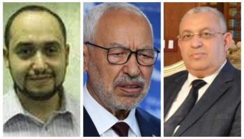 الغنوشي زعيم إخوان تونس ونجله معاذ في شمال الصورة والدعداع في اليمين