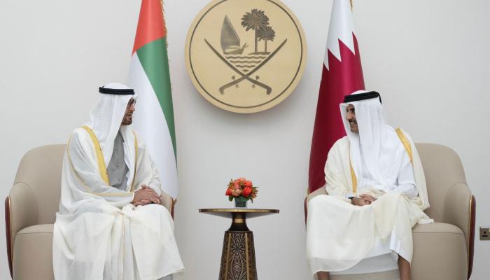  Son Altesse Cheikh Mohammed bin Zayed Al Nahyan reçu par le cheikh Tamim bin Hamad Al Thani