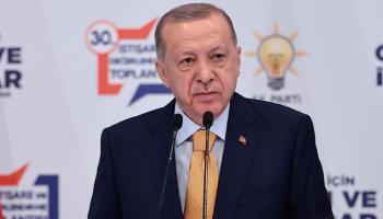 الرئيس التركي رجب طيب أردوغان خلال مشاركته بالاجتماع