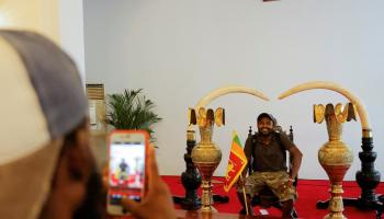 متظاهر سريلانكي في قصر الرئاسة- رويترز