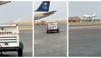 صور من لحظة انحراف الطائرة عن المدرج