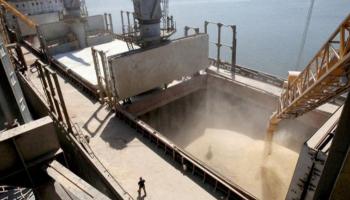 عملية تحميل سفينة أوكرانية بالحبوب في ميناء أوديسا