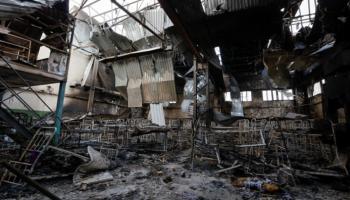 جانب من الدمار الذي لحق بالسجن بعد قصفه