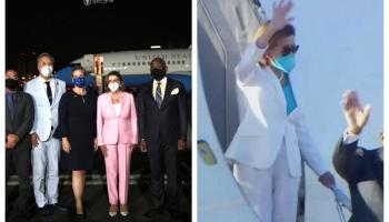 نانسي وقت وصولها أمس ولحظة مغادرتها اليوم