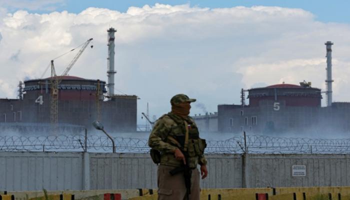 أحد الحراس قرب مفاعل نووي في محطة زابوريجيا