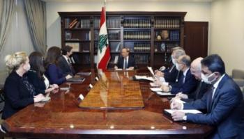 لقاء سابق بين الرئيس اللبناني والوفد الامريكي لبحث ترسيم الحدود