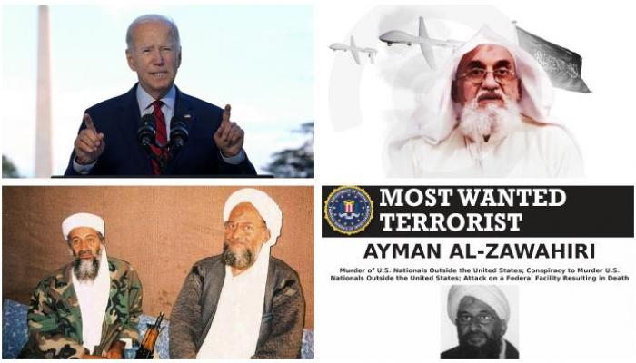 الرئيس الأمريكي وزعيما القاعدة السابقان بن لادن والظواهري