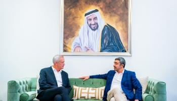 الشيخ عبدالله بن زايد آل نهيان وزير الخارجيو والتعاون الدولي الإماراتي ووزير الدفاع الإسرائيلي بيني جانتس