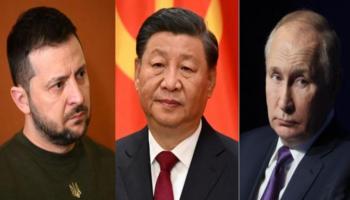 فلاديمير بوتين وشي جين بينغ وفولوديمير زيلينسكي